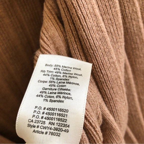 Aritzia Wilfred Tan Plunge Front Cardigan Cropped V-neck Merino Wool Sweater - Picture 12 of 12